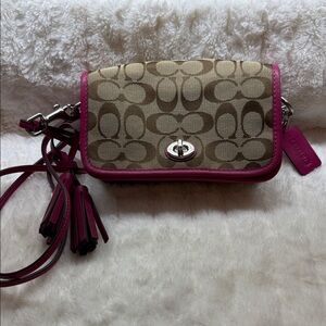 Coach -  Fuchsia and Tan Signature Crossbody Bag